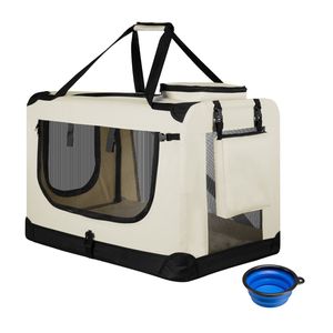Juskys Hundetransportbox Lassie M (beige) faltbar - 42 x 60 x 44 cm - Hundebox mit Decke, Tasche & Griffen – Stoff Kleintiertasche für Hunde