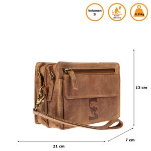 Große Herren echt Leder Handgelenktasche Herrenhandtasche Tasche Doppelkammer Tan