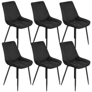 6er Set Esszimmerstühle Küchenstuhl Polsterstuhl mit Rückenlehne Sitzfläche aus Samt Metallbeine Schwarz