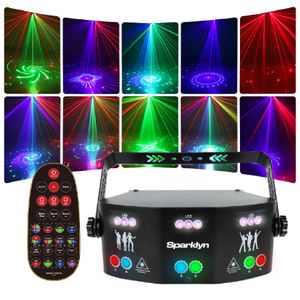 Sparklyn Professioneller Disco-Laser mit 15 Augen - 120 Lichtkombinationen - Fernbedienung - DMX-steuerbar - Discolicht