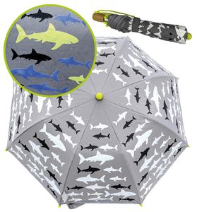 HECKBO Regenschirm Kinder Hai Magic für Jungen und Mädchen – Farbwechsel bei Regen – Taschenschirm - passt in jeden Schulranzen – Sturmfest - Kinder Geschenke zur Einschulung
