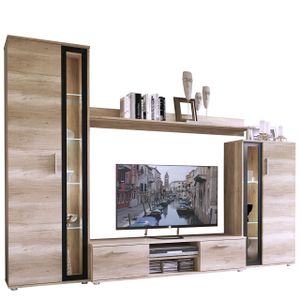 MIRJAN24 Wohnwand Bentley, Mediawand mit TV-Lowboard, TV-Möbel (Farbe: Sonoma Eiche / Schwarz, ohne Beleuchtung)