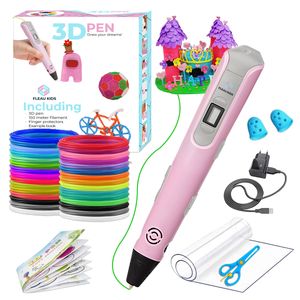 Fleau Kids 3D Stift Starter Pack Rosa L - 36m Filament - 12 Farbminen - 2024 USB-C Modell + Viele Extras - Basteln und Zeichnen - 3D Pen Set