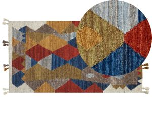BELIANI Kelímový koberec viacfarebný vlna a bavlna 80 x 150 cm ručne tkaný boho patchwork vzor so strapcami