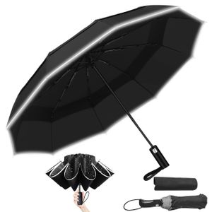Kompakter Faltbarer Regenschirm Sturmfest, mit Automatik windsicher schwarz faltet Sich nach innen, 210T Teflon-Beschichtung 106 cm Spannweite, 12 Knochenschirm
