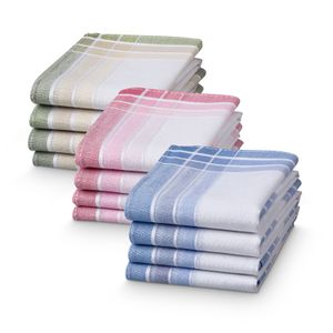 JEMIDI Taschentücher aus Baumwolle - 12x Stofftaschentücher im Set - Taschentuch aus Stoff für Damen Herren Kinder - wiederverwendbar - weiß blau grün rosa