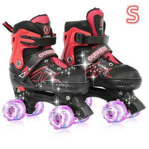 Kinder Rollschuhe mit Leuchtenden Rädern Roller Skates Inline Skates Verstellbar Größe 31-34 (Rot)