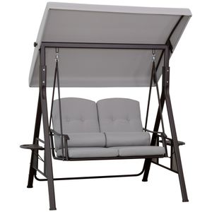 Outsunny 2-Sitzer Hollywoodschaukel Gartenschaukel mit Sonnendach Kissen Tablett Metall Polyester Grau 162 x 118 x 173 cm