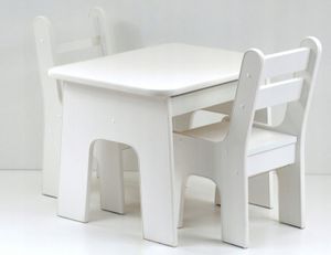 Kindersitzgruppe Kindertisch + 2 Stühle Kinderesstisch Kinderlerntisch Bausteintisch Spieltisch; Weiß