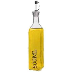 EXCELLENT HOUSEWARE Ölflasche + Flaschenausgießer mit Klappe Ölspender für Olivenöl oder Essig 500 ml