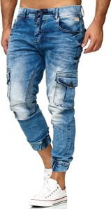Red Bridge Herren Jogger Denim Jeanshose Cargo Hose Narrow Leg Jeans schmales Bein Schwarz W30 L32
