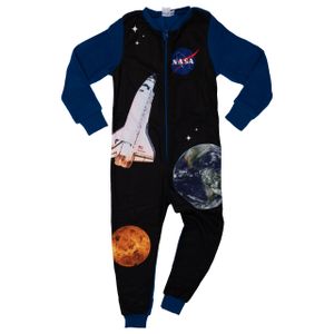 NASA Jumpsuit für Jungen -  Overall Pyjama Schlafanzug Kinder Blau/Schwarz, Größe:122-128