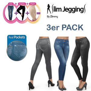 Slim Jeggings, 3er Set L/XL (38 bis 42), die einzigartige Hose mit dem innovativen 3-fach Effekt. Leggings, Bodyformer und Jeans: blau, grau, schwarz – Aus der TV Werbung