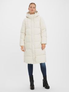 VERO MODA Damen Lange Puffer Jacke Winter Mantel Stepp Parka mit Kapuze Warm Wattiert VMERICAHOLLY, Farben:Creme, Größe:XL