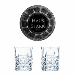 Game of Thrones Whiskygläser Set Haus Stark, Graviertes Whiskyglas, GoT, 2 Stück, Kristallglas, 345 ml