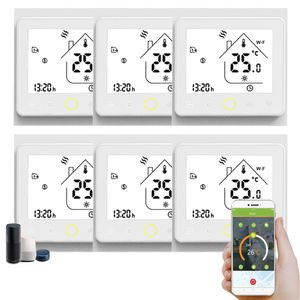 6X WiFi Intelligent Raumthermostat Thermostat fußbodenheizung Wandheizung, Warmwasserbereitung zu Hause - weiß Innenthermometer