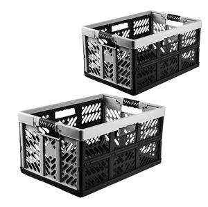 2er Set - KLAPPBOX - Silber-Anthrazit - Faltbox Lagerbox Einkaufsbox 45 Liter  4 Griffe Aufbewahrungsbox Kunststoff Soft-Touch Softgriff faltbox set Klappbox set NEU