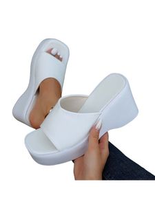 Damen Plateauschuhe Slip On Schuhe Einfache Flip Flops Sandaletten Offene Zehenrutschen Weiß,Größe EU 36