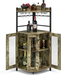 GOPLUS Weinbarschrank mit Glashalter, Eck-Barschrank mit 2 Türen, Weinschrank mit verstellbarem Regal, Küchenschrank industriell für Küche & Esszimmer