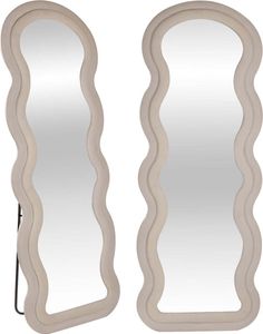 SensaHome Čalouněné stojící zrcadlo Wavy - Celoplošné zrcadlo ze semišového sametu - 60 x 160 - Bílá krémová