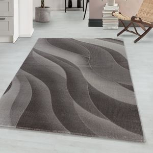 Teppium Kurzflor modern Teppich Wohnzimmerteppich 3-D Wellen Muster Rechteckig BRAUN, Maße:160 cm x 230 cm, Form: Rechteckig