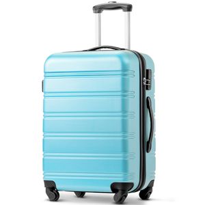 Flieks Cestovní kufr s univerzálními kolečky, pevný kufr na kolečkách, kufr na ruční zavazadla s otočnými kolečky, L, 45x28x69cm, světle modrý
