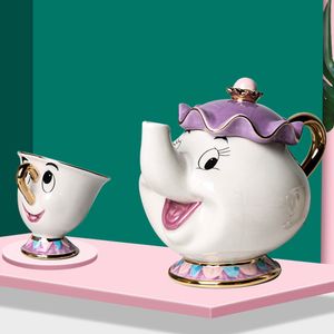 2-er Teekanne mit Becher set, Mrs Potts Chip Teekanne Tassenset Keramik Kaffeekanne & Becher Geschenk