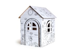 Kartónový domček na vymaľovanie - Malý kartónový domček pre deti - Detské hračky - Kartónový domček - ekologické hračky pre deti - 37x33x27 biela
