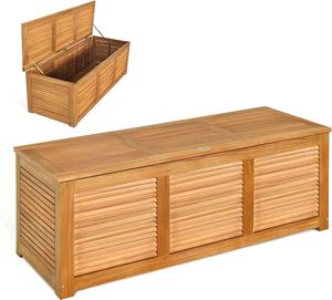 KOMFOTTEU Aufbewahrungsbox aus Holz, Gartentruhe mit Staubdeckel und Griff, 178 Liter Auflagenbox für Außen- & Innenbereich, 120 x 45 x 45 cm, Natur