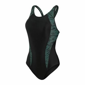 Speedo Panel Laneback Badeanzug Damen schnelltrocknend und chlorbeständig, Farbe:Schwarz, Größe:38