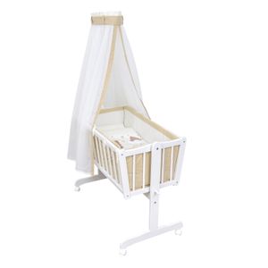 Baby-Delux Wiege Schaukelwiege Babywiege Weiß 90x40 cm Bettset Komplett Wiegenset Traumland Beige