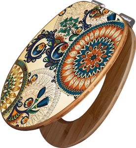 banjado Design WC Sitz Bambus Absenkautomatik -Modernes Mandala - Toilettendeckel mit Absenkautomatik Holz/hochwertiger Bambus Klodeckel/WC-Sitz für alle gängigen Toiletten [TDB2 10984]