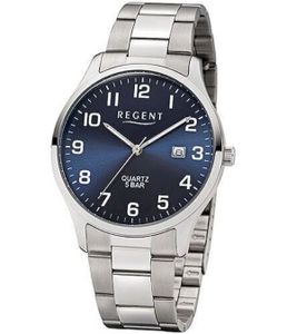 Regent Pánske náramkové hodinky Elegantný analógový remienok z nehrdzavejúcej ocele Strieborné Quartz hodinky vytáčajú modré UR1153400