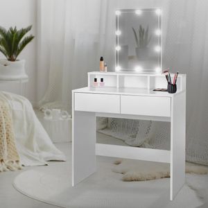ML-Design Schminktisch mit LED-Beleuchtung, Frisiertisch mit Spiegel und 2 Schubladen, 80x40x140 cm, Weiß, aus Spanplatte, modern, Kosmetiktisch mit 3 offenen Fächern, Frisierkommode Schminkkommode Make-up Tisch ML-Design Schminktisch mit LED-Beleuchtung, Frisiertisch mit Spiegel und 2 Schubladen, 80x40x140 cm, Weiß, aus Spanplatte, modern, Kosmetiktisch mit 3 offenen Fächern, Frisierkommode Schminkkommode Make-up Tisch