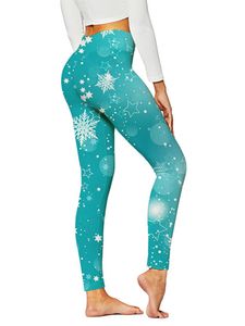 Damen Elastische Taillierte Weihnachts Yoga Hosen Workout Tummy Control Bottoms Dehnen Enge Jeggings, Farbe: Seegrün, Größe: L