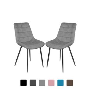 2er-Set Esszimmerstühle Polsterstuhl mit Rückenlehne, bis 120 kg belastbar, Sitzfläche aus Samt, Metallbeine, Hellgrau
