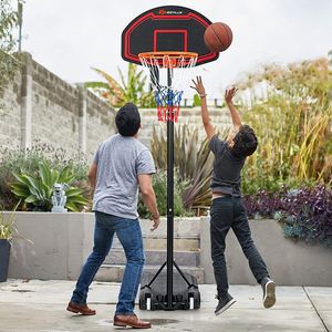 COSTWAY Stojan na basketbal 155 - 210 cm s nastaviteľnou výškou, basketbalový kôš so stojanom, basketbalové vybavenie na kolieskach, obruč vhodná na vnútorné aj vonkajšie použitie
