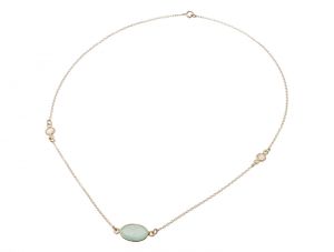Gemshine - Damen - Halskette - 925 Silber Vergoldet - Chalcedon - Mondstein - Meeresgrün - Weiss - 45 cm
