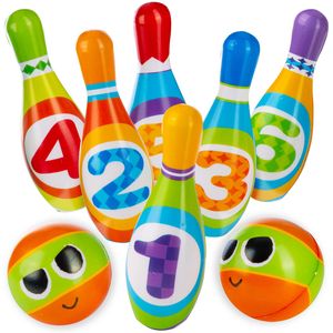 Kegelspiel für Kinder Bowling-Set XXL mit 6 weichen PolyurethanKegeln und 2 Bällen; Lern-Spielzeug für Drinnen & Draußen aus Schaumstoff