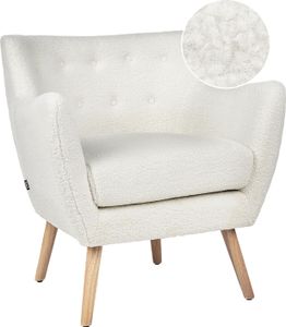 BELIANI Sessel Weiß Bouclé-Stoffbezug mit Hellen Holzbeinen Schmale Armlehnen Dickes Polster Knöpfe Knopfheftung Chesterfield Stil Skandi Retro Design