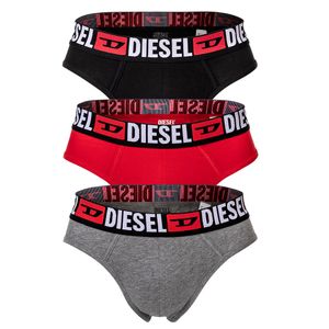 DIESEL Herren Slips, 3er Pack - UMBR-ANDRETHREEPACK, Briefs, Cotton Stretch, einfarbig Schwarz/Grau/Rot L