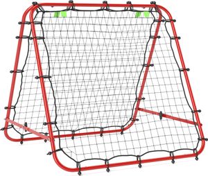 HOMCOM Fußball Rebounder Kickback Tor Rückprallwand Netz beidseitiger Rückprall Verstellbar in 5 Stufen für Fußball Training Stahl Rot