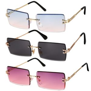 3 Stück Quadratische Randlose Sonnenbrille,rechteckigen randlosen Sonnenbrillen, rechteckige rahmenlose Retro Sonnenbrille mit transparenten Gläsern für Damen und Herren