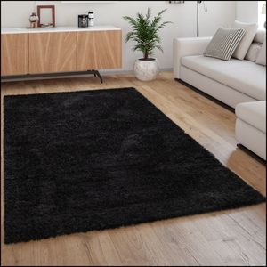 Hochflor Teppich Wohnzimmer Shaggy Langflor Weich Modern Einfarbiges Muster Schwarz, Grösse:160x230 cm