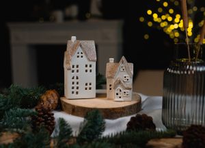 Keramik LED Haus - Lichthaus gold glitzer 2er Set