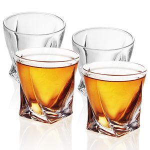 Intirilife 4x szklanka do whisky CRYSTAL CLEAR 'TWISTED' - szklanka kryształowa do whisky Old Fashioned, bezołowiowa, z rzeźbionym wzorem, nadająca się do mycia w zmywarce, idealna do szkockiej, burbona, whisky i nie tylko.