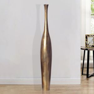 WOHNLING Vase 100 cm Aluminium Gold Blumenvase XXL Bodenvase Wohndeko Groß Alu