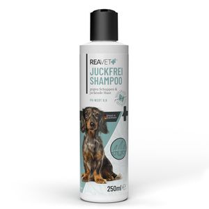 REAVET  Hundeshampoo gegen Schuppen & Juckreiz 250ml, bei Hautirritationen, trockene Sensible Haut, Rückfettend für Fellglanz ohne Duftstoffe, Anti Schuppen Juckreiz Shampoo Hund
