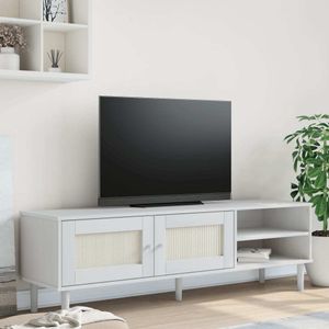 Maison Exclusive TV skrinka SENJA ratanový vzhľad biela 158 x 40 x 49 cm borovica