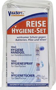 Reise Desinfektions-Set mit Hygienespray Handgel Desinfektionstücher